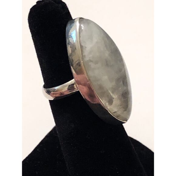 Large White Moonstone Marquis Cut Sterling Silver Ring 6.25 - Picture 3 of 6
